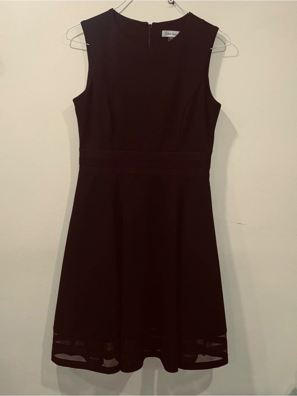 Calvin Klein Illusion-Trim Fit & Flare Dress Black Size 10 preowned.